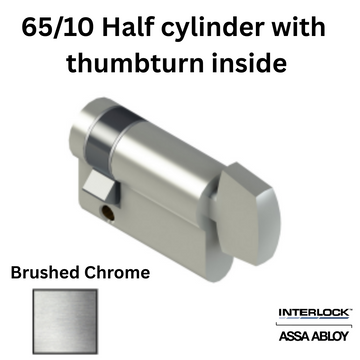 INTERLOCK Euro Profile Cylinder 65/10 Half cylinder with thumbturn inside - Brushed Chrome